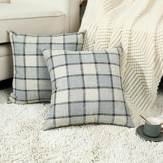 Stellhome Pack of 2 Faux Linen Buffalo Check Throw Pillow Covers, Farmhouse by Stellhome