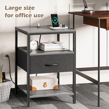 SUPERJARE Night Stand with Charger Station, 27.7 Inch Tall Nightstand with - Image 6