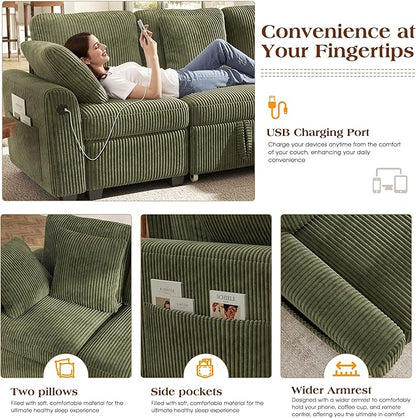 Ihanherry 81-inch Corduroy Modular Sectional Sofa Bed - Image 6