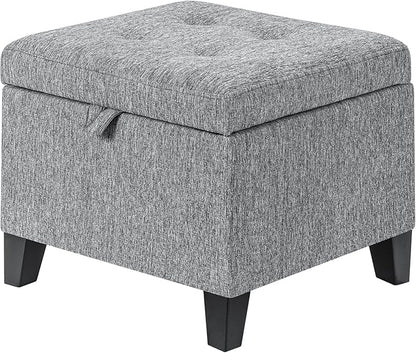 Adeco 18-Inch Cube Storage Ottoman, Upholstered Linen Footrest Stool by Adeco