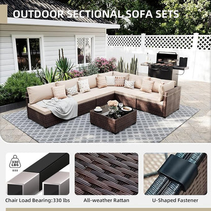 UPHA 7 Pieces Patio Furniture Sets, Wicker Outdoor Sectional Sofa Couch - Image 3