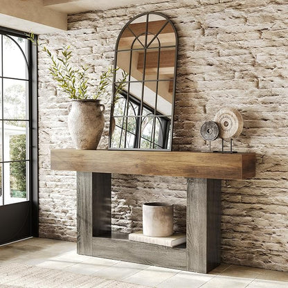 LITTLE TREE 63 Inches Long Console Table, 2-Tier Farmhouse Sofa Table Behind - Image 3