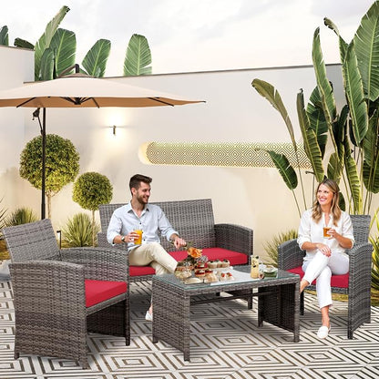 SUNLEI 4 Pcs Outdoor Patio Furniture Sets, Rattan Chair Wicker Conversation Set - Image 5