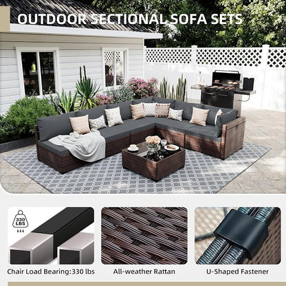 UPHA 9 Pieces Patio Furniture Sets, Wicker Outdoor Sectional Sofa Couch - Image 3