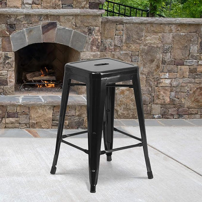 Flash Furniture Lily 4 Pack Commercial Grade 24" High Backless Black Metal - Image 2