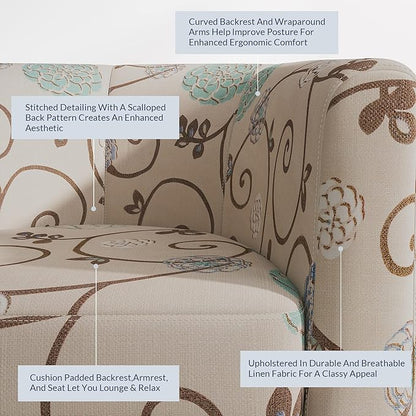 BELLEZE Living Room Chair, Linen Round Accent Barrel Chair, Club Tub Sofa Chair - Image 4