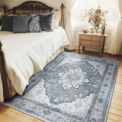RELEANY Area Rugs 5'x7' Washable Non-Slip, Floral Vintage Distress Print - Image 2