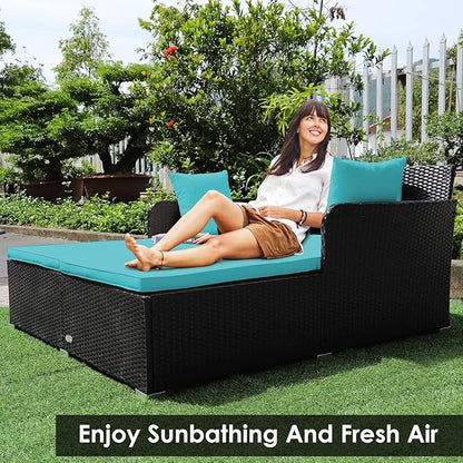 Tangkula Outdoor Rattan Daybed, Sunbed Wicker Furniture w/Spacious Seat - Image 2