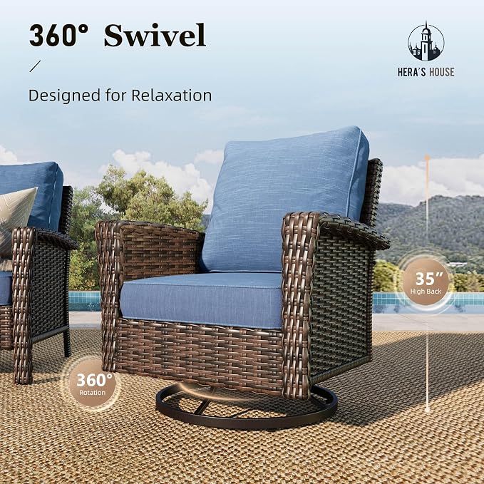 HERA'S HOUSE Wicker Patio Furniture Set, High Back Swivel Chairs - Image 2