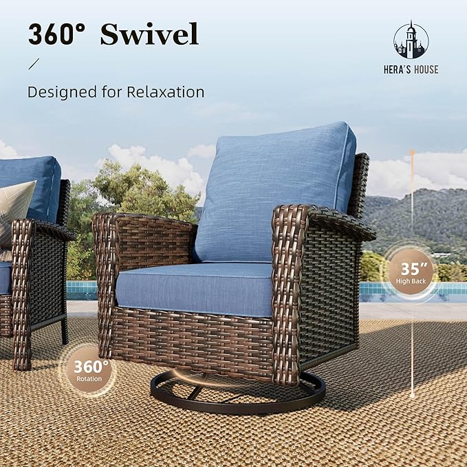 HERA'S HOUSE Outdoor Wicker Swivel Chairs - Image 3