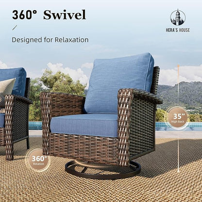 HERA'S HOUSE Outdoor Wicker Swivel Chairs - Image 3