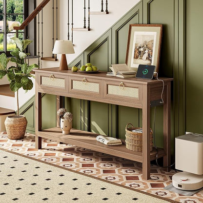 SUPERJARE Rattan Console Sofa Table - Image 9