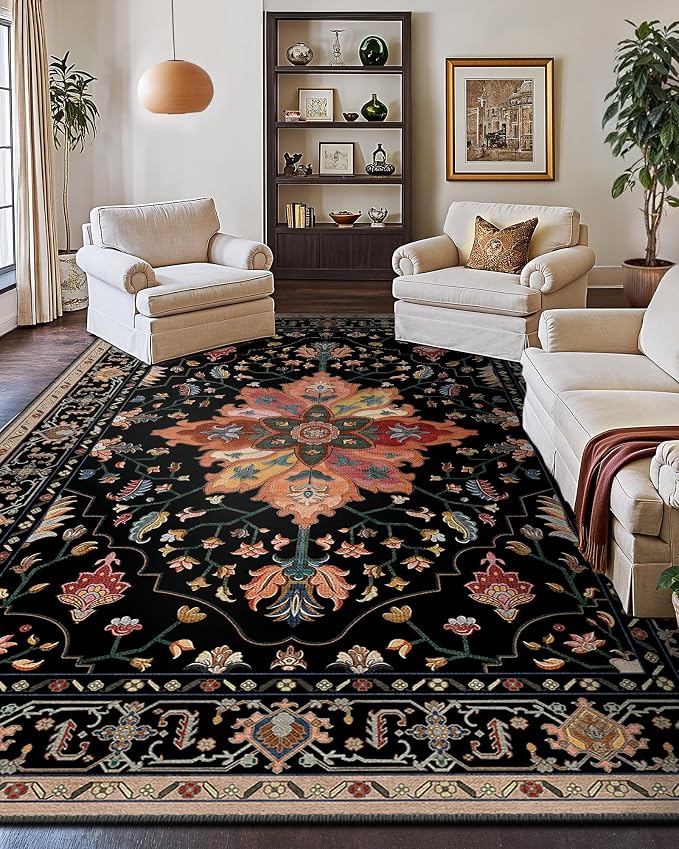 RELEANY Area Rugs 10'x14' Washable Non-Slip, Floral Vintage Distress Print - Image 2