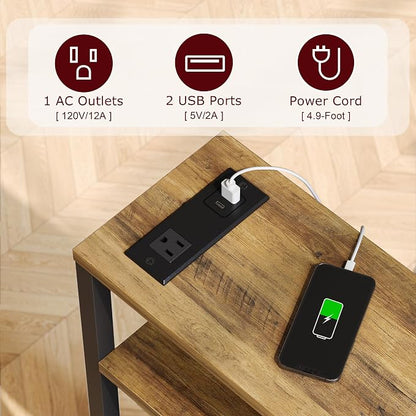 Narrow Side Table with Charging Station Slim End Table Sofa with Magazine Rack - Image 4