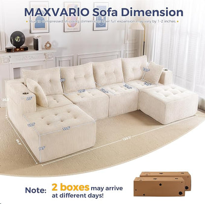 MAXYOYO 129.5" Modular Sectional Sofa Couch, U Shaped Modern Cloud Couch - Image 2