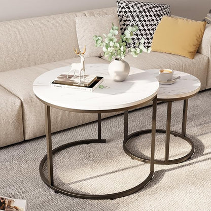 aboxoo Round Nesting Coffee Table Side Table Set of 2 End Tables - Image 2