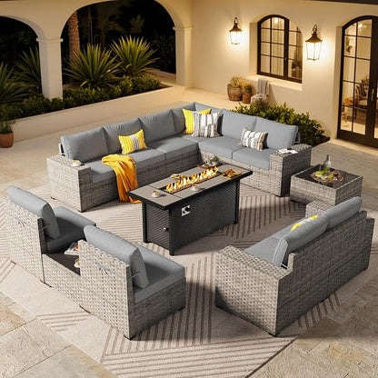 ovios 13 Pieces Patio Furniture Set, Outdoor Wicker Sectional Sofa by OVIOS