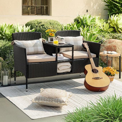 Devoko Outdoor Patio Loveseat Modern Rattan 2-Seat Patio Conversation Set - Image 6