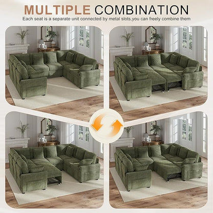 Hanherry Sectional Sofa with Pull Out Couch Bed, Corduroy Sleeper Sofa with 2 - Image 6
