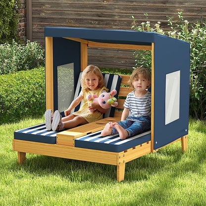 HONEY JOY Kids Chaise Lounge Chair Outdoor, Toddler Wood Double Pool Lounger - Image 2