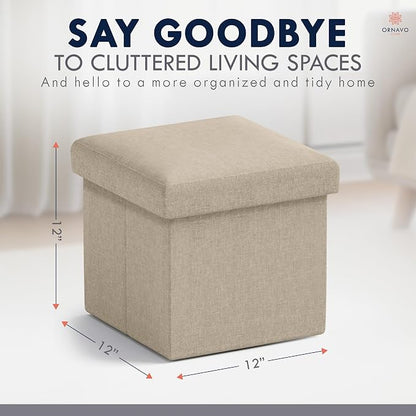 Ornavo Home Small Storage Ottoman Foldable Collapsible Cube Square Linen - Image 2