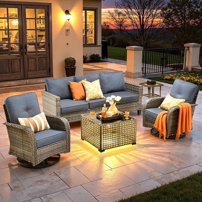 ovios 5 Pieces Patio Furniture Set, Outdoor Wicker Sofa Couch by OVIOS