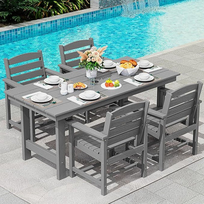 SERWALL Modern Patio Dining Set, 5-Piece Rectangular HDPE Dining Table by SERWALL