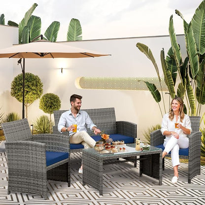 SUNLEI 4 Pcs Patio Ratten Set, Outdoor Furniture Set Wicker Conversation Set - Image 5