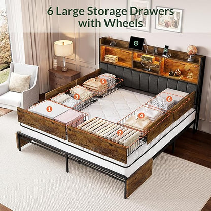 LARMACE King Bed Frame with 6 Storage Drawers, Bed Frame King Size with Linen - Image 3