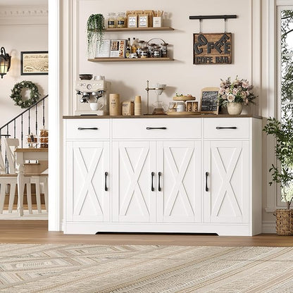 HOSTACK Buffet Cabinet with Drawers, Modern Farmhouse Coffee Bar Station Wood - Image 4