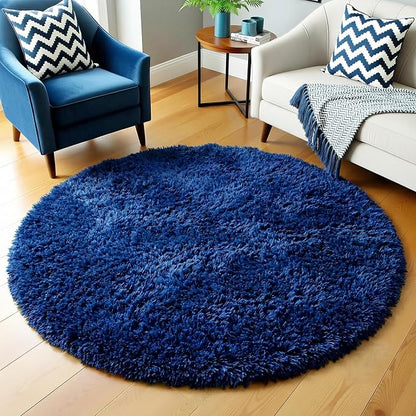Amdrebio Navy Blue Small Round Rug 3Ft - Image 5