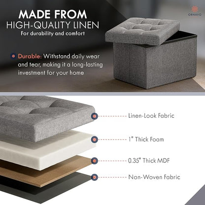 Ornavo Home Small Storage Ottoman Foldable Collapsible Rectangle Linen Ottoman - Image 4