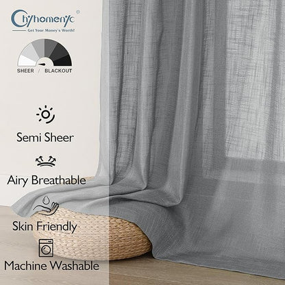 Chyhomenyc Charcoal Grey Semi Sheer Curtains 54 Inch Length - Image 2