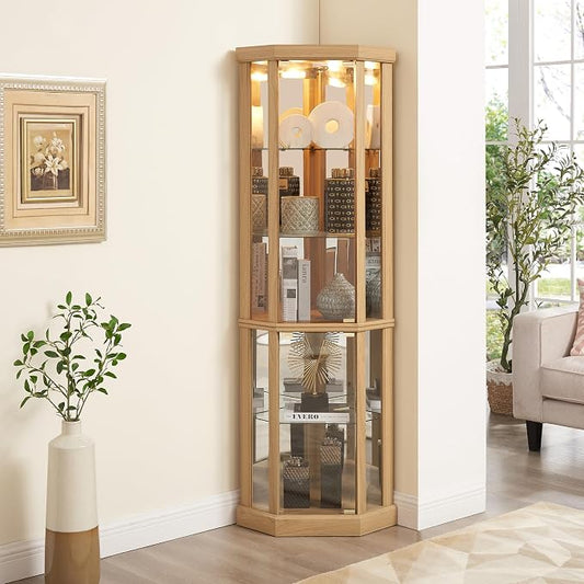 Corner Curio Cabinet, 150lbs Heavy Duty Glass Display Cabinet by Trunback