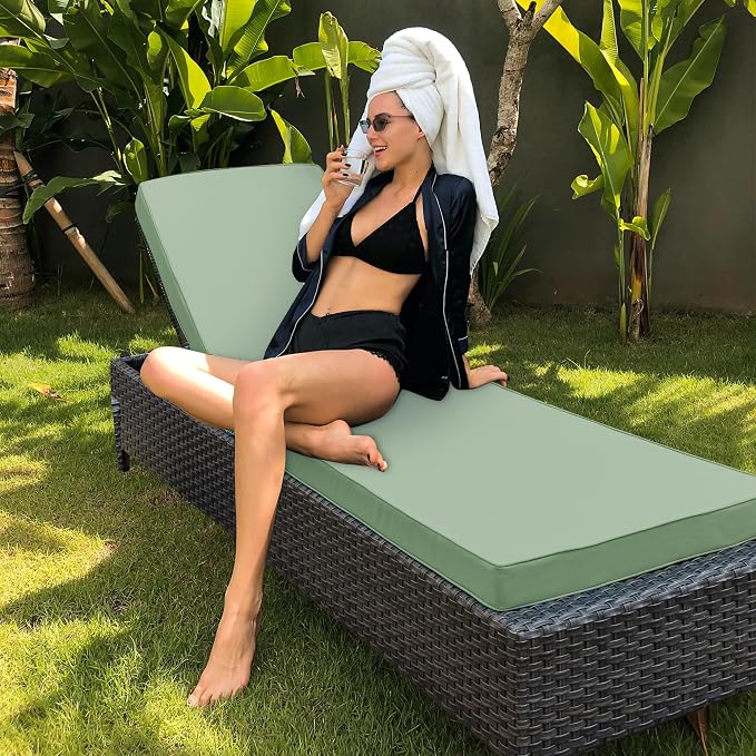 Outdoor Chaise Lounge Cushion Set of 2, Fadesafe Water-Repellent Lounge Deck - Image 7
