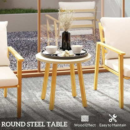 Outsunny Outdoor Bistro Set, 3 Piece Patio Set, Wood Effect Steel Round Table - Image 8