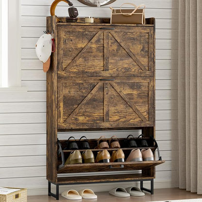 BORNOON Shoe Cabinet with 3 Flip Drawers Narrow Shoe Storage Cabinet Organizer by BORNOON