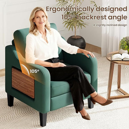 Accent Chair for Living Room Modern Linen Upholstered Armchair Side Wooden - Image 6