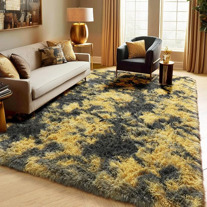 PAGISOFE 4x6 Black and Yellow Bedroom Rugs, Fluffy Modern Living Room Area Rug - Image 3