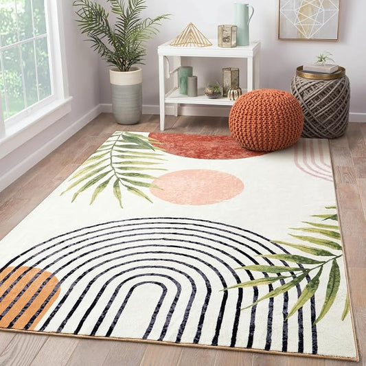 RoomTalks Mid Century Modern Washable Rug, Boho Cute Aesthetic 8x10 Area Rugs by RoomTalks