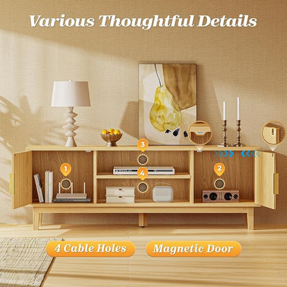 PRAISUN 54 Inch TV Stand for 50, 55 Inch TV, Fluted Entertainment Center - Image 4