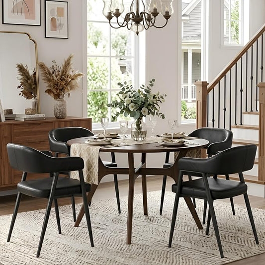 HNY Modern Dining Room Arm Chairs Set of 4, Retro Faux Leather Upholstered by HNY