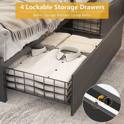 Lifezone Queen Bed Frame with 2-Tier Storage Headboard, Metal Platform Bed - Image 6