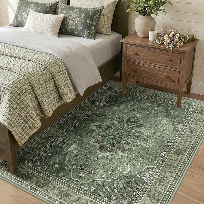 RELEANY Area Rugs 4'x5' Washable Non-Slip, Floral Vintage Distress Print - Image 2