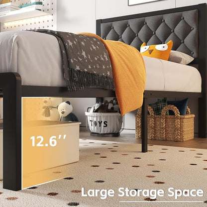 Fluest Twin Bed Frame with Headboard Linen Upholstered Bed Frame Platform - Image 5