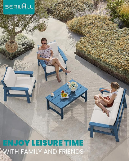 SERWALL HDPE Patio Furniture Set, 5 Piece All Weather Wood-Like Sectional - Image 2