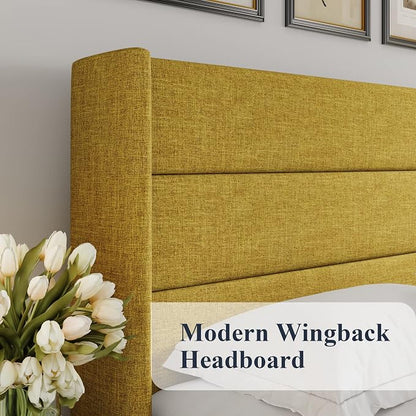 Allewie Full Size Lift Up Storage Bed, Modern Wingback Headboard, Hydraulic - Image 4