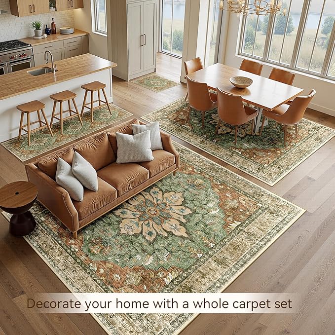 RELEANY Area Rugs 10'x14' Washable Non-Slip, Floral Vintage Distress Print - Image 4