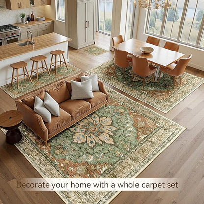 RELEANY Area Rugs 10'x14' Washable Non-Slip, Floral Vintage Distress Print - Image 4