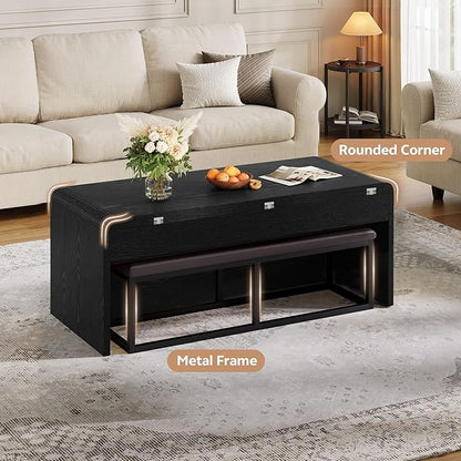 Lift Top Coffee Table with Bench, 4-in-1 Multi-Function Coffe Table w/Curved - Image 4